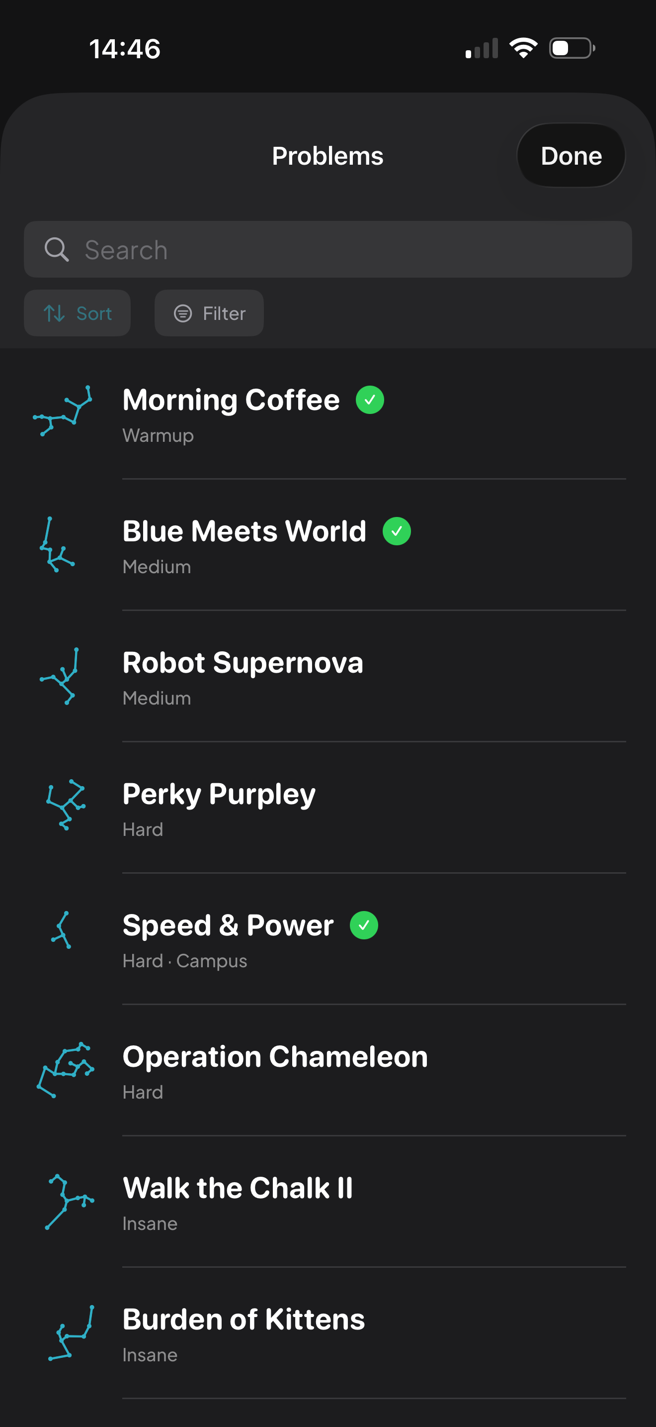 Hidden Lines — list of saved problems